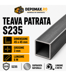 Teava patrata 45 x 45 x 3 mm, 6 metri